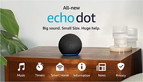 Amazon Echo Dot (newest model), Vibrant sounding Alexa speaker, Great for bedrooms, dining rooms and offices, Charcoal