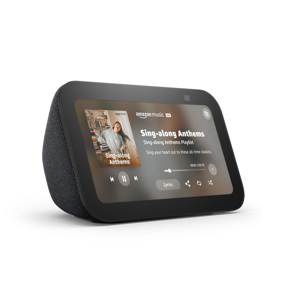 Amazon Echo Show 5 (newest model), Smart display with 2x the bass and clearer sound, Charcoal