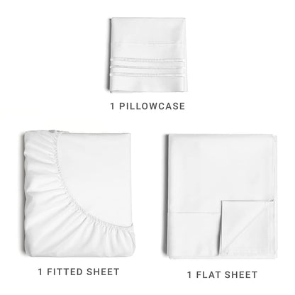 Twin Size 3 Piece Sheet Set - Comfy Breathable & Cooling Bed Sheets Set - Hotel Luxury Bedding for Women, Men, Kids & Teens - Deep Pockets, Easy Secure Fit, Soft and Wrinkle Free - Oeko-Tex - White