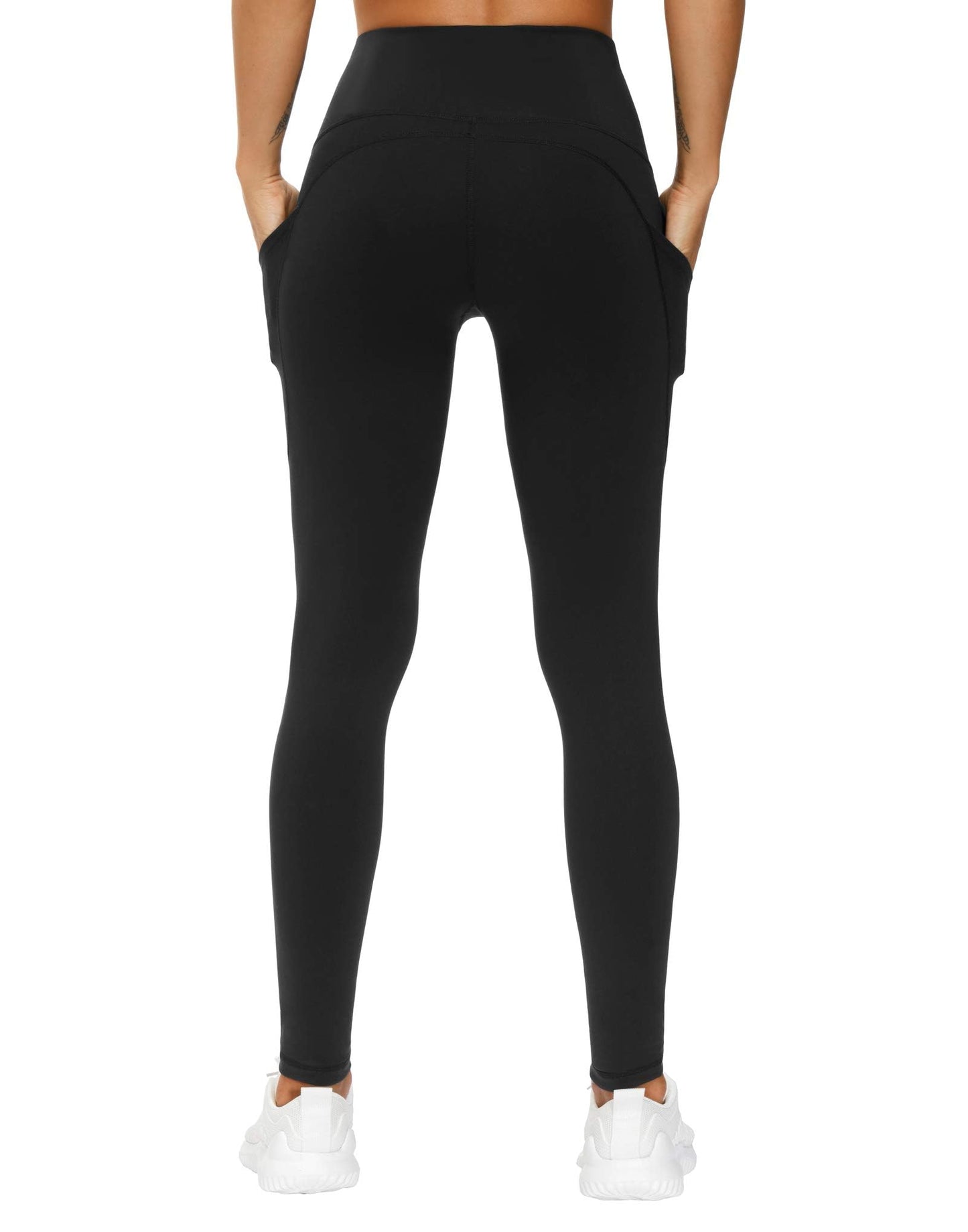 THE GYM PEOPLE Thick High Waist Yoga Pants with Pockets, Tummy Control Workout Running Yoga Leggings for Women (Large, Black)