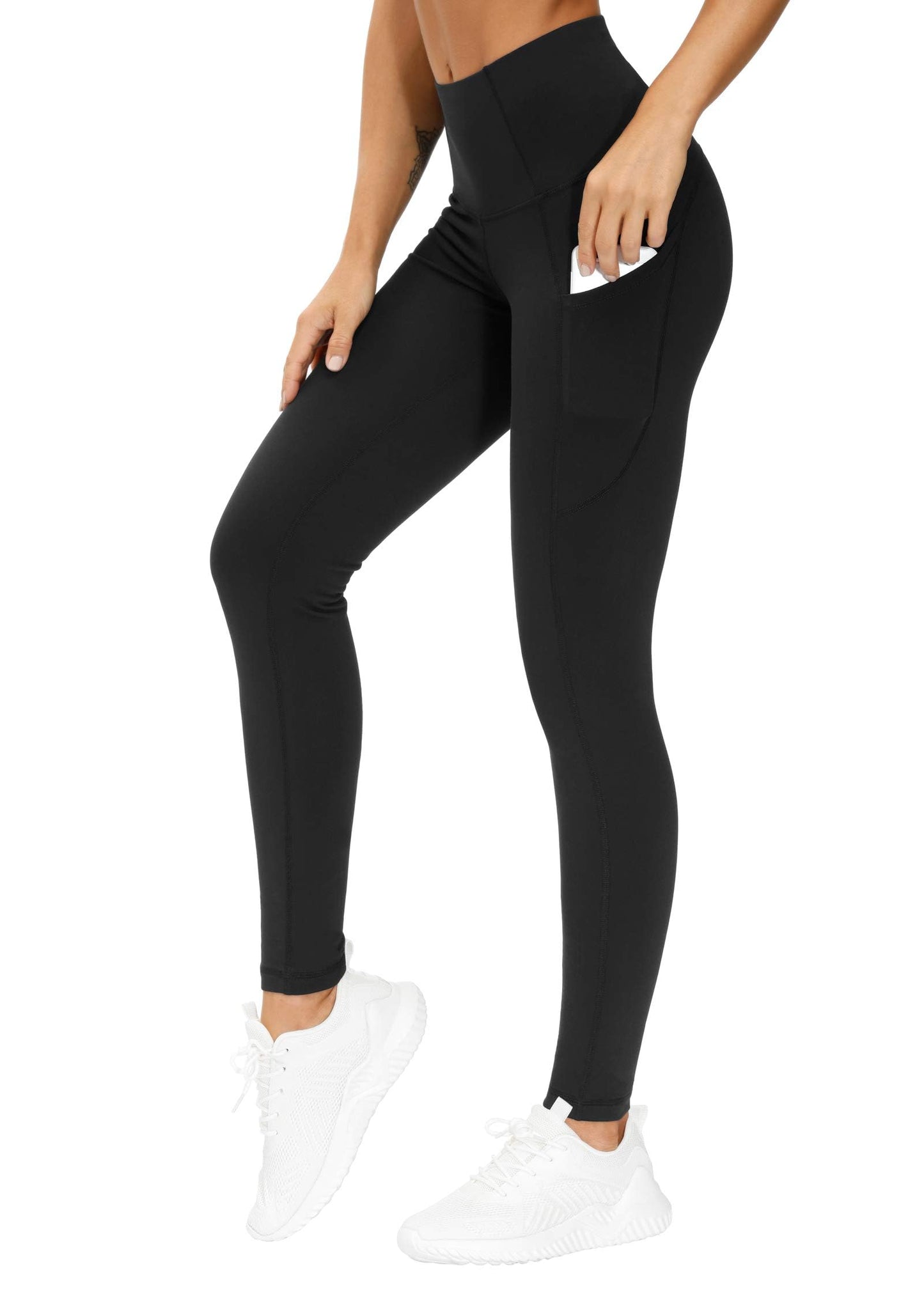 THE GYM PEOPLE Thick High Waist Yoga Pants with Pockets, Tummy Control Workout Running Yoga Leggings for Women (Large, Black)