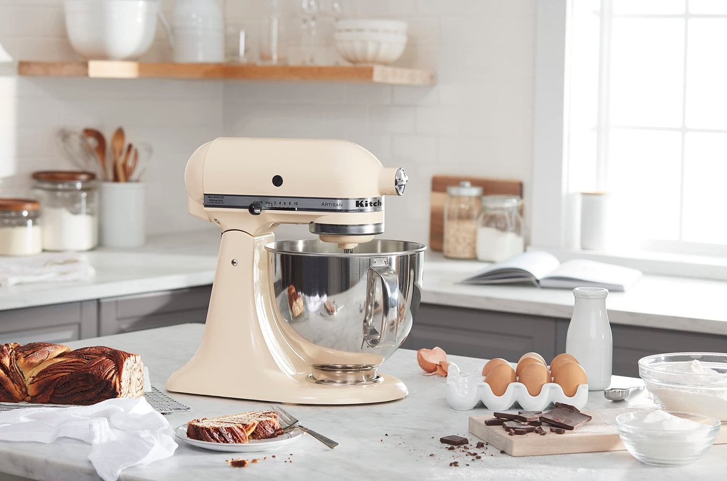 KitchenAid Artisan Series 5 Quart Tilt Head Stand Mixer with Pouring Shield KSM150PS, Almond Cream