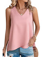 EVALESS Womens Dressy Casual Chiffon Blouses Shirts 2024 Fashion Summer Cute V Neck Flowy Sleeveless Tank Tops Loose Camisole Clothes,Light Pink Large