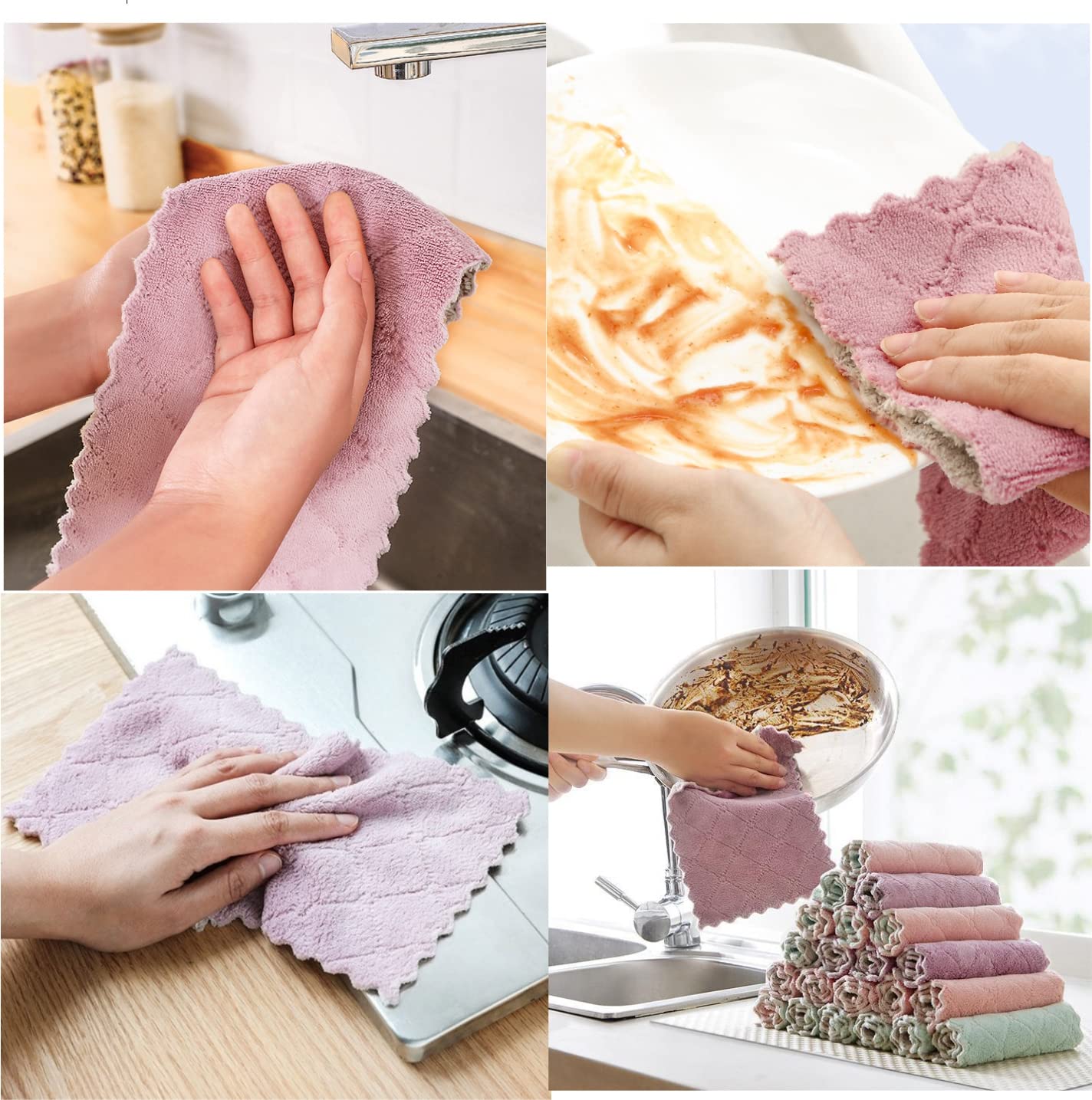 32 Pack Kitchen Cloth, Microfiber Dish Towels Washcloths, Super Absorbent Coral Velvet Dishtowels, Premium Cleaning Cloths, Non-Stick Oil Quick Dry Dish Towels, Soft Tea Towels, Table Cleaning Cloths.