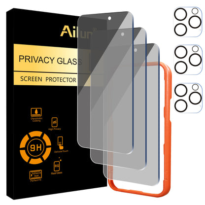 Ailun 3 Pack Privacy Screen Protector for iPhone 16 Pro Max [6.9 inch]+ 3 Pack Camera Lens Protector,Dynamic Island Compatible,Anti Spy Tempered Glass[9H Hardness]-HD [6 Pack]