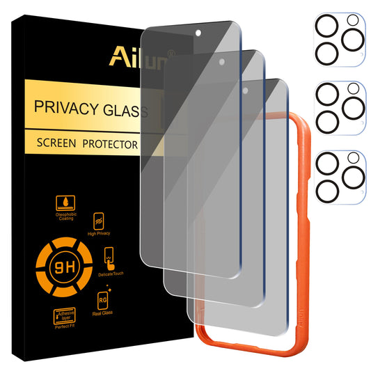 Ailun 3 Pack Privacy Screen Protector for iPhone 16 Pro Max [6.9 inch]+ 3 Pack Camera Lens Protector,Dynamic Island Compatible,Anti Spy Tempered Glass[9H Hardness]-HD [6 Pack]