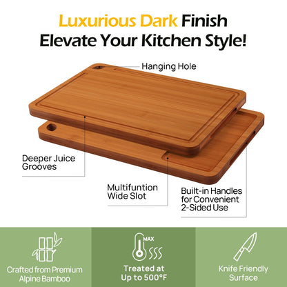 Bamboo Cutting Board, Durable Wood Cutting Boards for Kitchen with Deep Juice Grooves & Built-in Handles, Ideal Charcuterie & Chopping for Meat, Vegetables and Fruits Ideas Kitchen Gift for Home Cooks