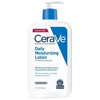 CeraVe Daily Moisturizing Lotion for Dry Skin, Body Lotion & Face Moisturizer with Hyaluronic Acid and Ceramides, Daily Moisturizer, Fragrance Free, Oil-Free, 19 Ounce