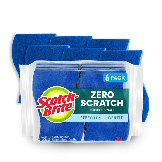 Scotch-Brite Zero Scratch Scrub Sponge, 6 Kitchen Sponges for Cleaning Around the Home, Bathroom & More, Scratch-free Dish Scrubber, Multi-surface Safe, Best for Nonstick Pots and Pans