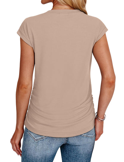 T Shirts for Women Business Casual Tops Cap Sleeve Boat Neck