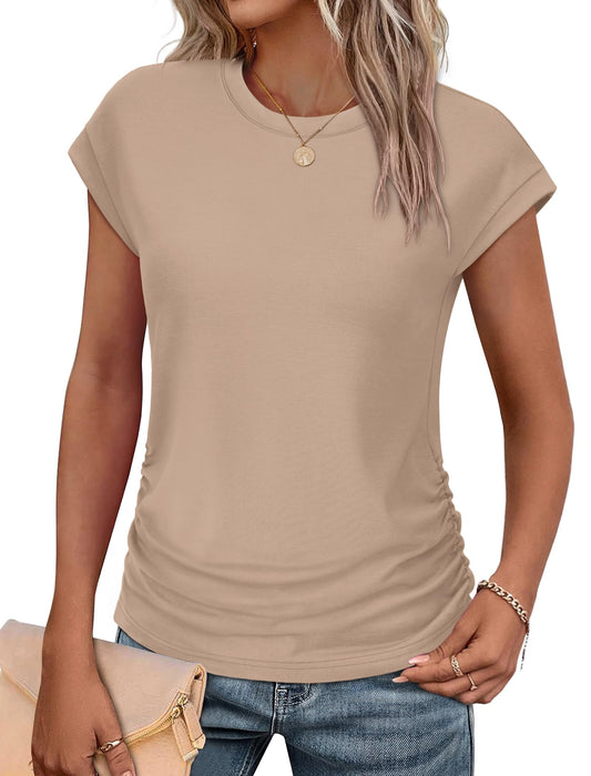 T Shirts for Women Business Casual Tops Cap Sleeve Boat Neck