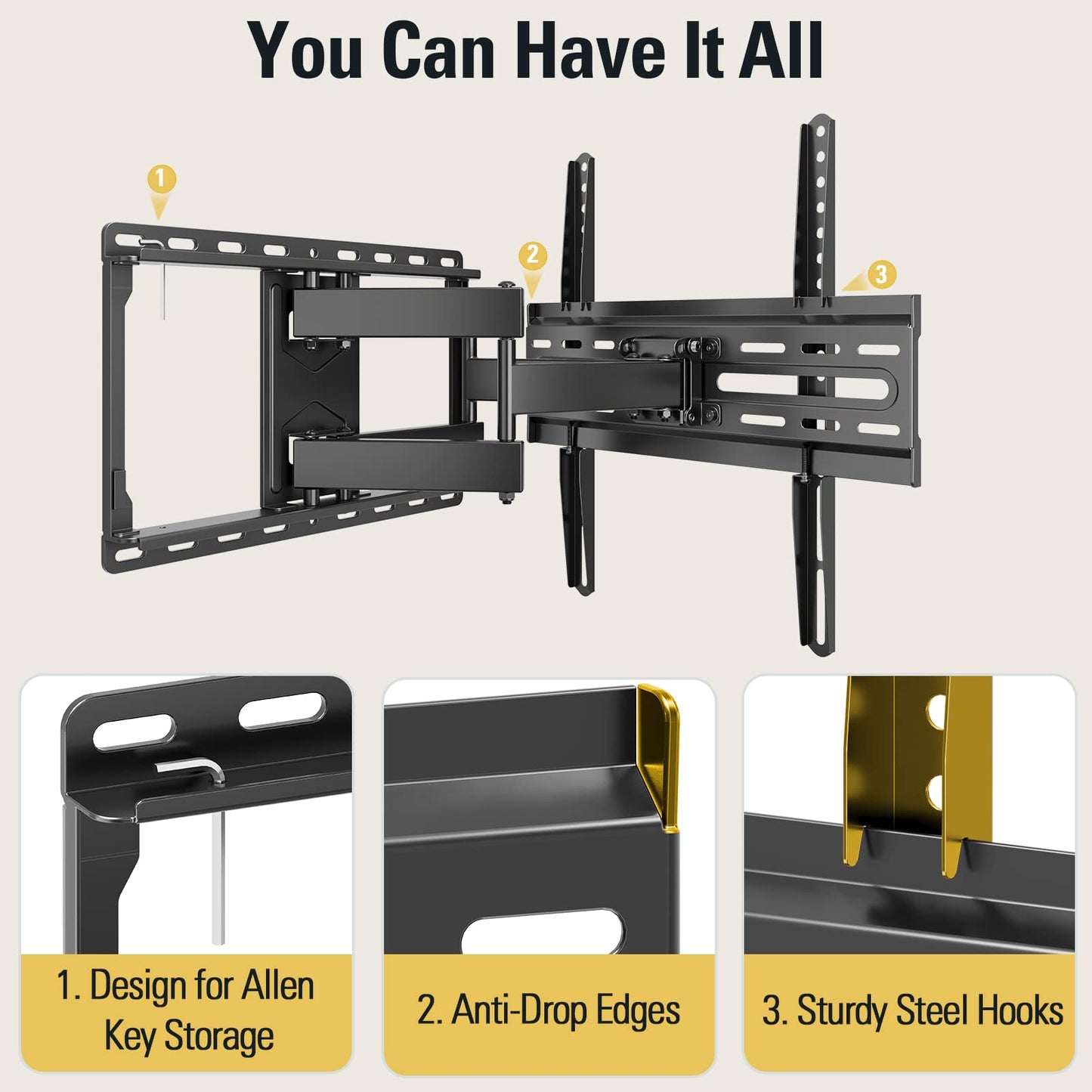 Mounting Dream TV Wall Mount for 32-65 Inch TV, TV Mount with Swivel and Tilt, Full Motion TV Bracket with Articulating Dual Arms, Fits 16inch Studs, Max VESA 400X400 mm, 99lbs, MD2380