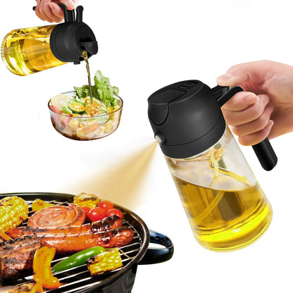 YARRAMATE Oil Sprayer for Cooking, 2 in 1 Olive Oil Dispenser Bottle for Kitchen, 16oz/470ml Premium Glass Oil Bottle, Food-grade Oil Mister for Air Fryer, Salad, Frying, BBQ (Black)