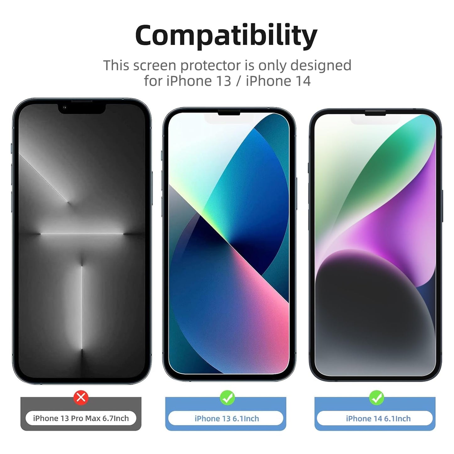 NEW'C 3 Pack Designed for iPhone 14, iPhone 13, iPhone 13 Pro (6.1 inches) Screen Protector Tempered Glass,Case Friendly Scratch-proof, Bubble Free, Ultra Resistant