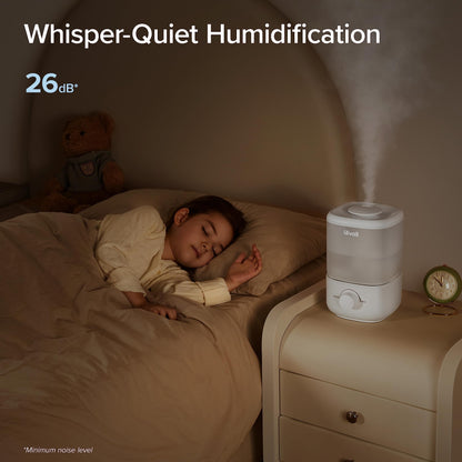 LEVOIT Top Fill Humidifiers for Bedroom, 2.5L Tank for Large Room, Easy to Fill & Clean, 28dB Quiet Cool Mist Air Humidifier for Home Baby Nursery & Plants, Auto Shut-off and BPA-Free for Safety, 25H