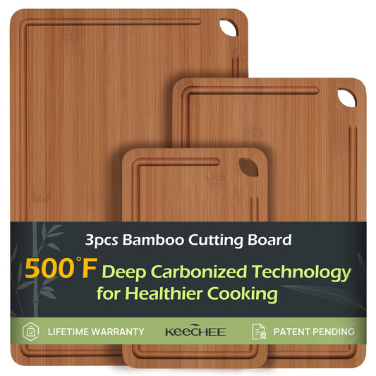 Bamboo Cutting Board, Durable Wood Cutting Boards for Kitchen with Deep Juice Grooves & Built-in Handles, Ideal Charcuterie & Chopping for Meat, Vegetables and Fruits Ideas Kitchen Gift for Home Cooks