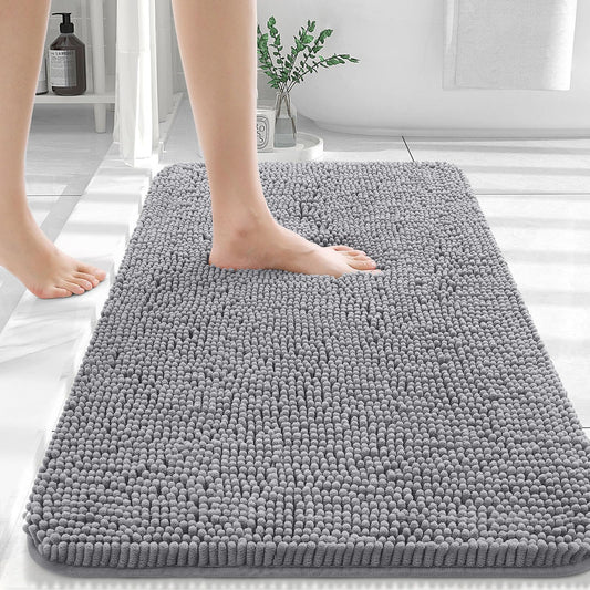 OLANLY Bathroom Rugs 30x20, Extra Soft Absorbent Chenille Bath Rugs, Rubber Backing Quick Dry, Machine Washable Bath Mats for Bathroom Floor, Tub and Shower, Home Decor Accessories, Grey